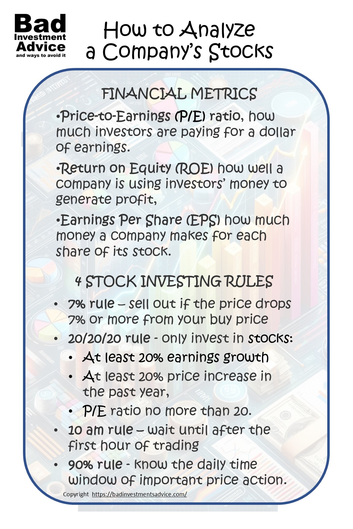 A single-page summary of how to analyze a company's stocks