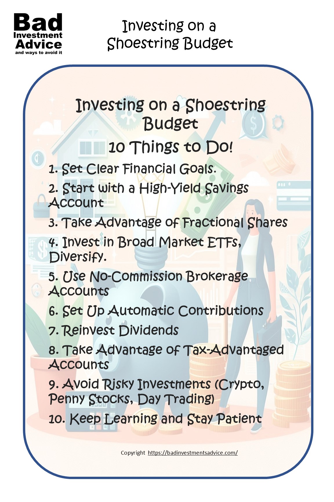 A single-page summary about investing on a shoestring budget