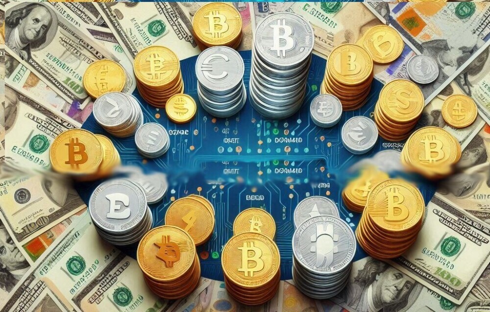 An image of a collection of coins and dollar bills.