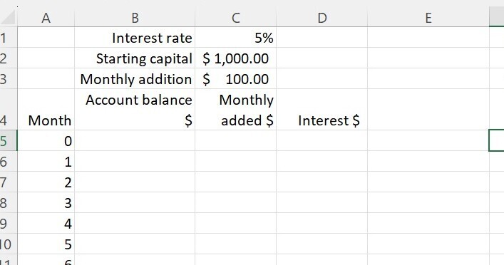 Excel sheet column headings and months added