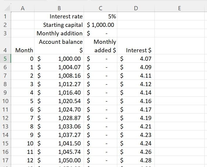 Excel sheet first 12 months only