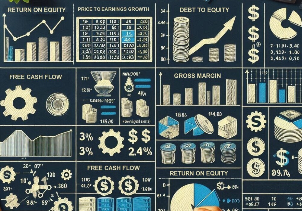 Financial charts and figures of return on equity free cash flow and other ratios